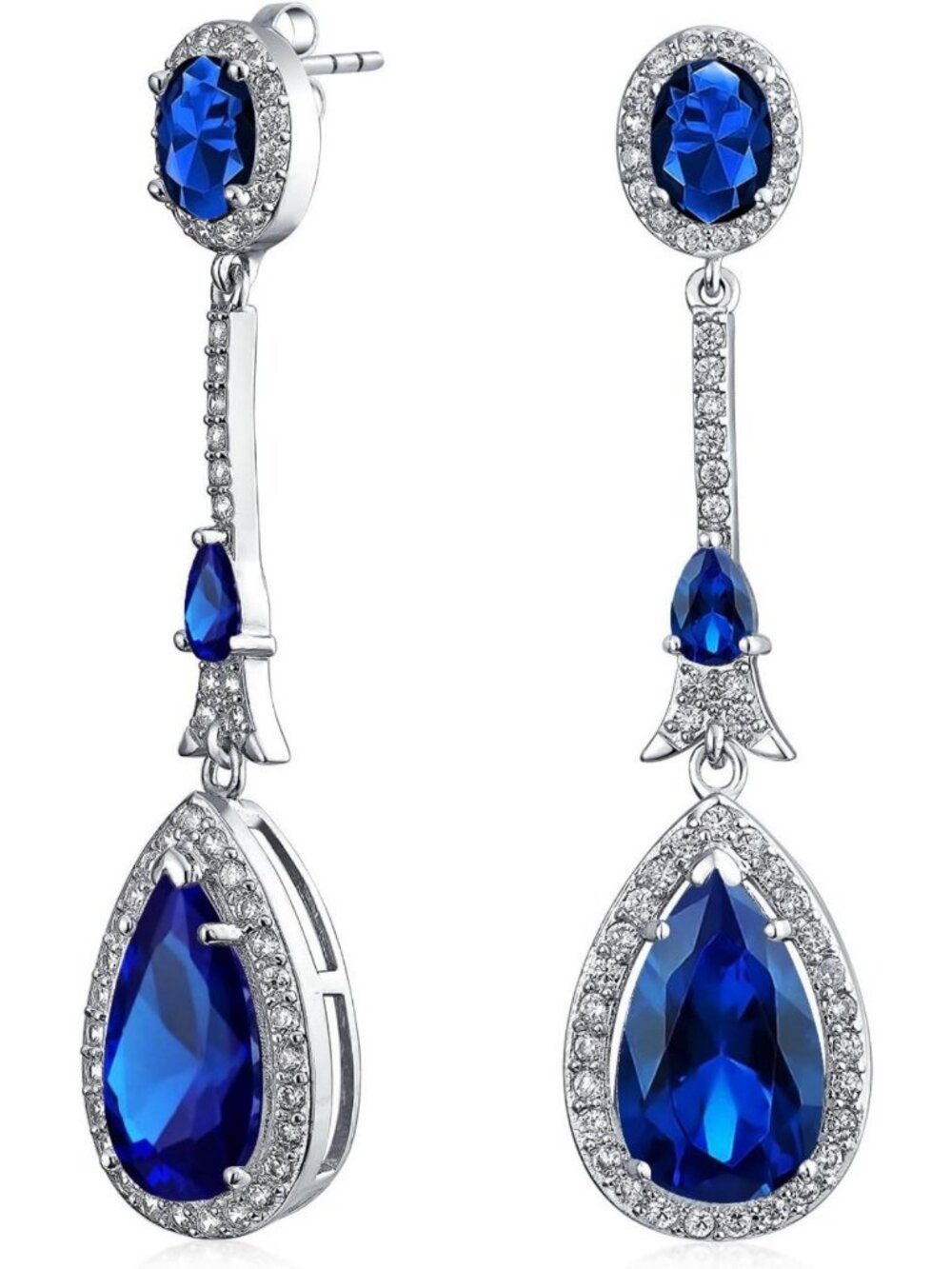 Glam Art Deco Teardrop CZ Chandelier Earrings - Stunning Halo Design, Sparkling